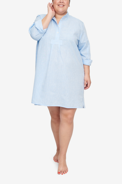 Short Sleep Shirt Sky Blue Linen Blend PLUS