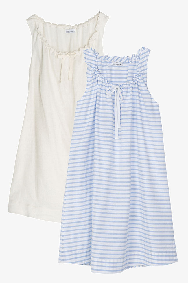 2 Sleeveless Nighties, Linen Blend, One Size