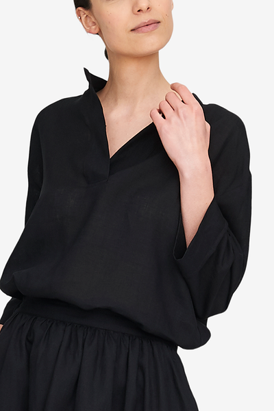 Slip On Top Black Linen