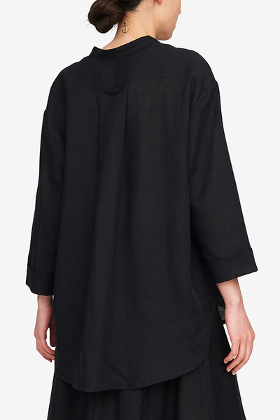 Slip On Top Black Linen