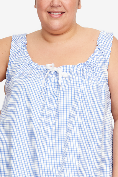 Sleeveless Nightie Small Periwinkle Check PLUS