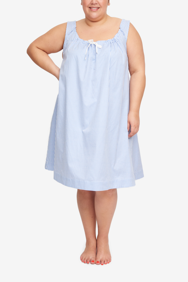Sleeveless Nightie Small Periwinkle Check PLUS