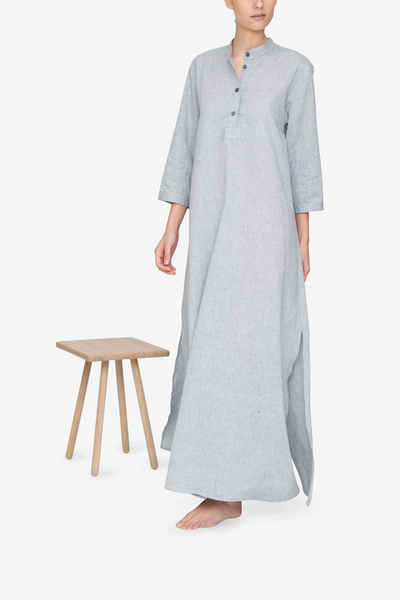 front view floor length sleep shirt grey smoke cotton linen blend by the Sleep Shirt