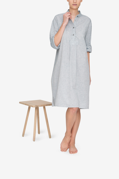 front view classic long sleep shirt grey smoke linen cotton blend by the Sleep Shirt
