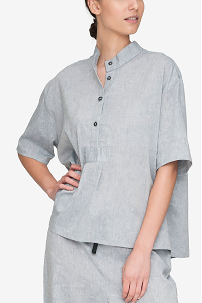  front view short sleeve tshirt grey smoke linen cotton blend by the Sleep Shirt