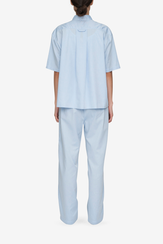 Set - Short Sleeve Cropped Sleep Shirt and Lounge Pant Soft Blue Stripe