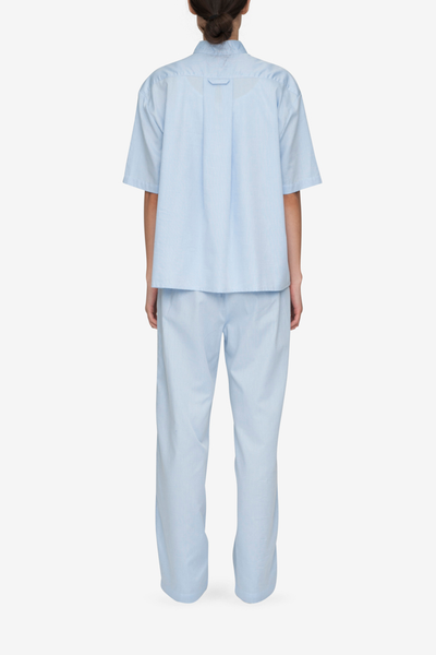 Set - Short Sleeve Cropped Sleep Shirt and Lounge Pant Soft Blue Stripe