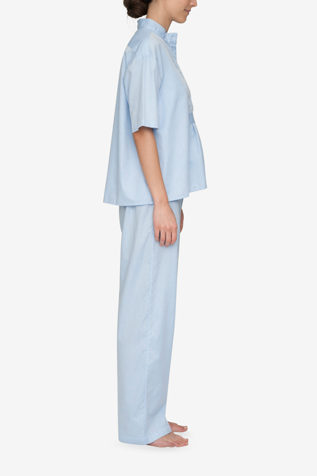 Set - Short Sleeve Cropped Sleep Shirt and Lounge Pant Soft Blue Stripe