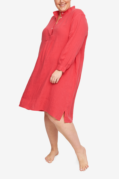 Long Sleep Shirt Strawberry Washed Linen PLUS
