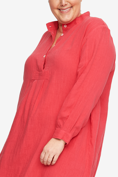 Long Sleep Shirt Strawberry Washed Linen PLUS