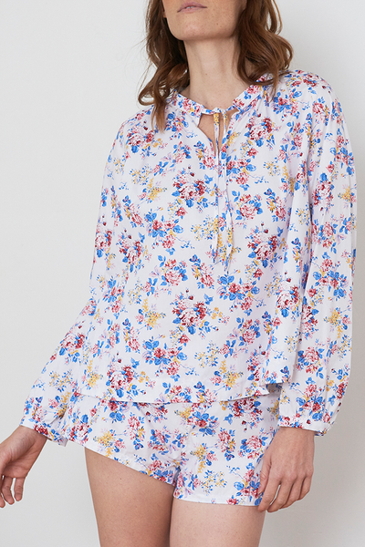 Gathered Neck Top Summer Floral