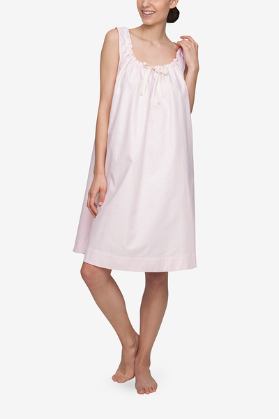 front view sleeveless adjustable neckline nightie nightgown pink oxford stripe cotton by the Sleep Shirt