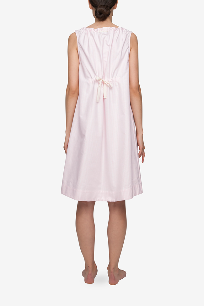 back view sleeveless adjustable neckline nightie nightgown pink oxford stripe cotton by the Sleep Shirt