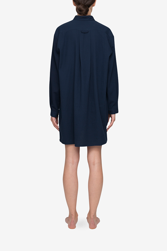 back view classic short sleep shirt navy boucle Japanese cotton by the Sleep Shirt