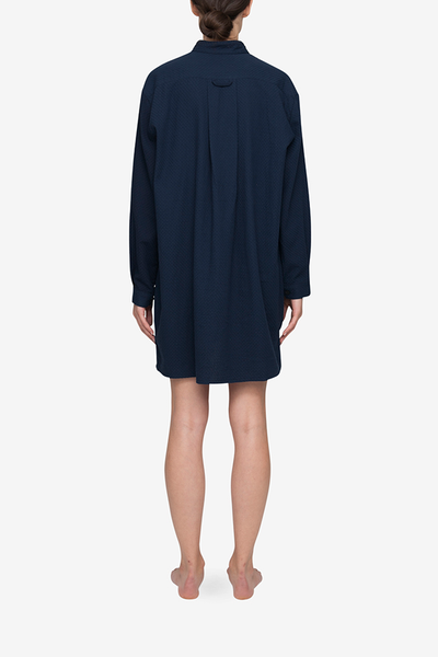 back view classic short sleep shirt navy boucle Japanese cotton by the Sleep Shirt