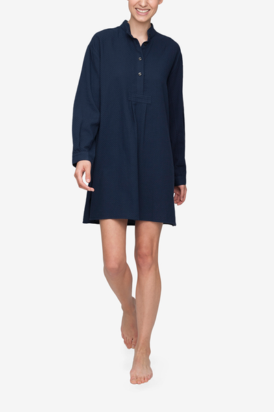 front view classic short sleep shirt navy boucle Japanese cotton by the Sleep Shirt