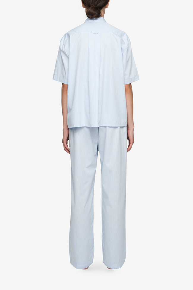 front view classic lounge pants in blue cotton stripe by the Sleep Shirt