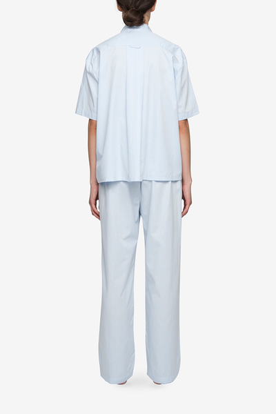 front view classic lounge pants in blue cotton stripe by the Sleep Shirt