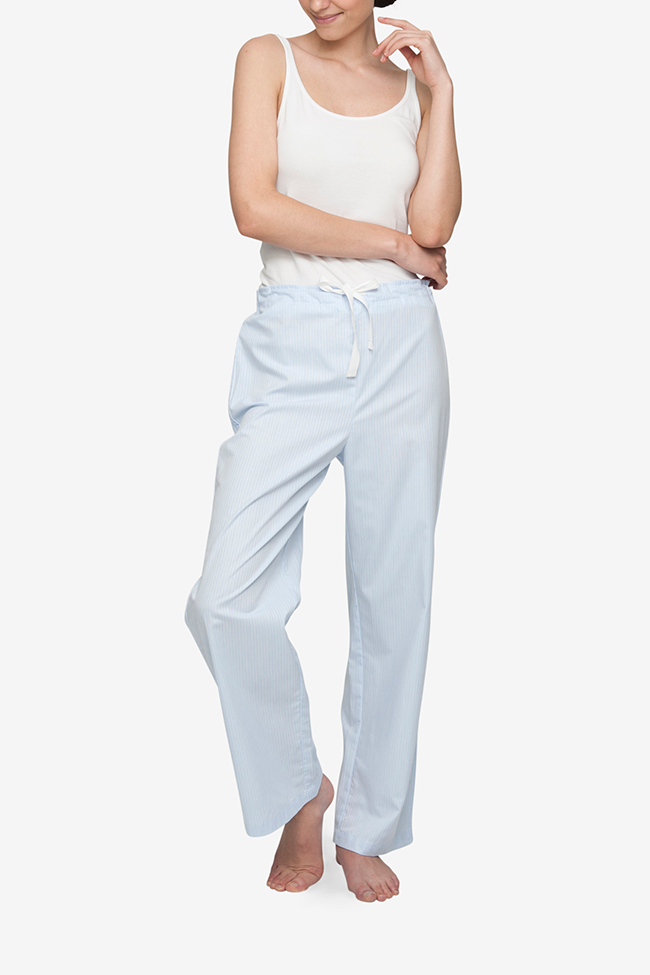 front view classic lounge pants in blue cotton stripe by the Sleep Shirt