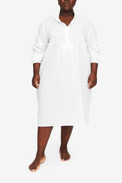 Long Sleep Shirt White Linen PLUS