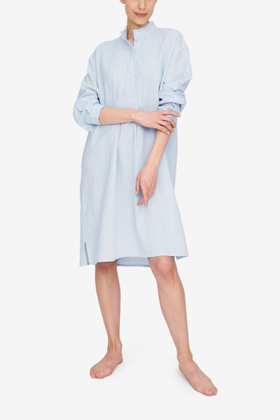 Long Sleep Shirt Capri Blue Linen Blend - EUROPE