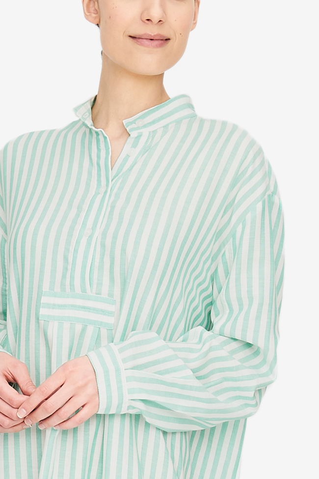 Long Sleep Shirt Green Stripe Twill