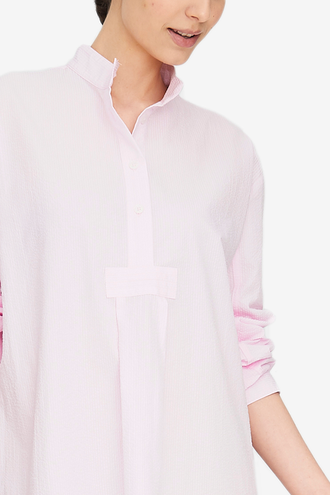 Short Sleep Shirt Pink Seersucker