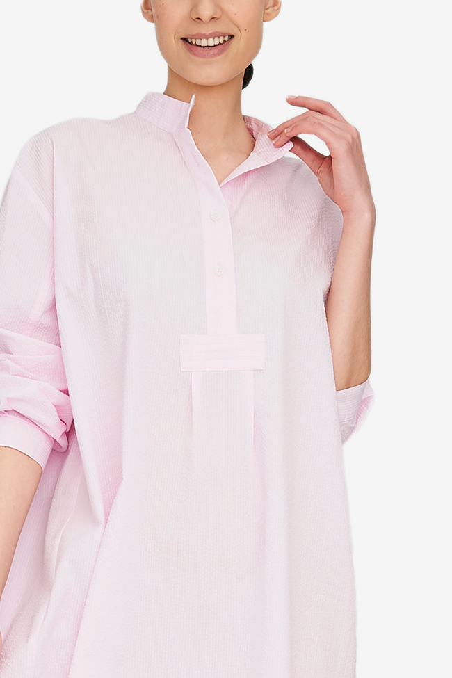 Long Sleep Shirt Pink Seersucker