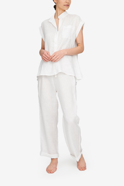 Set - Cuffed Sleeve Shirt and Lounge Pant White Linen