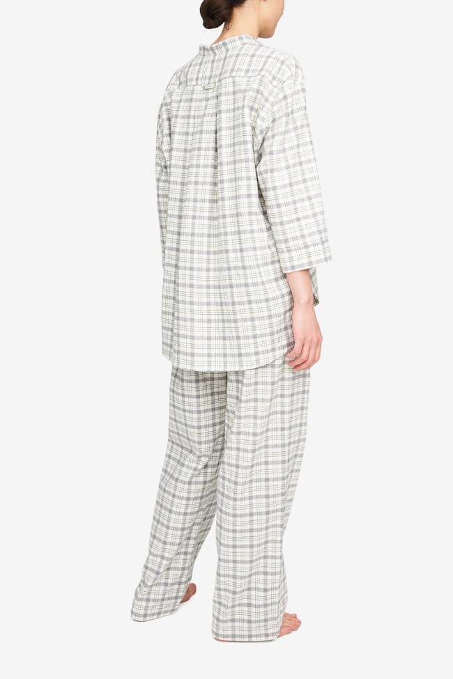 Set - Slip On Top and Lounge Pant Grey Plaid Flannel