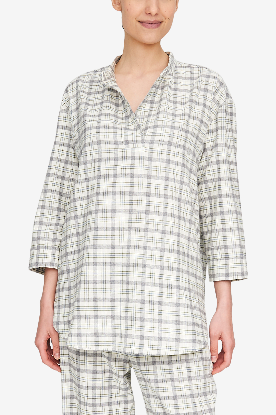 Set - Slip On Top and Lounge Pant Grey Plaid Flannel