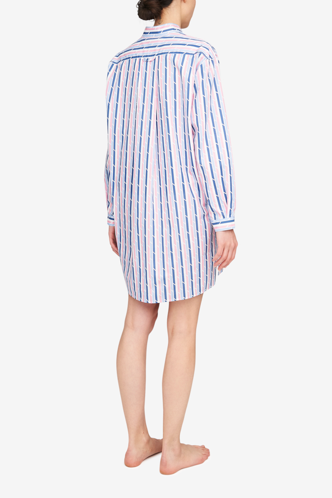 Short Sleep Shirt Blue & Pink Trio Stripe