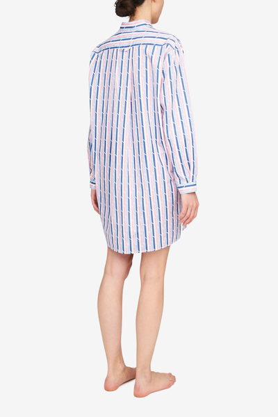 Short Sleep Shirt Blue & Pink Trio Stripe