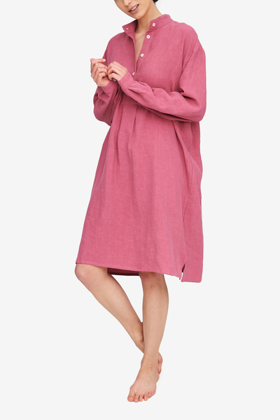 The Long Sleep Shirt in a deep pink colour, the washed effect  makes this linen soft and easy to wear. Embrace the wrinkled texture!
