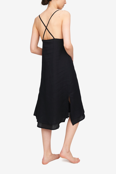 Two Layer Dress Black Linen