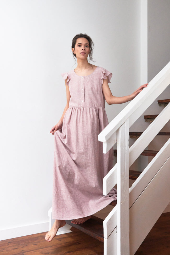 Long Flounce Sleeve Dress Blush Linen