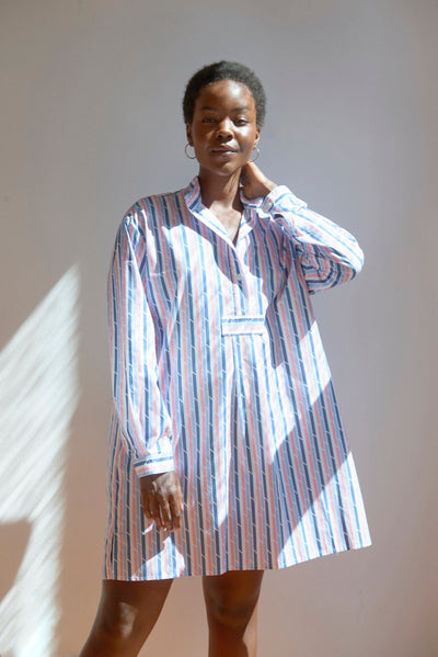 Short Sleep Shirt Blue & Pink Trio Stripe