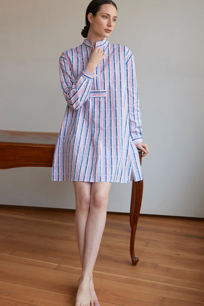 Short Sleep Shirt Blue & Pink Trio Stripe