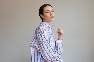 Short Sleep Shirt Blue & Pink Trio Stripe