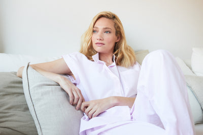 Set - Cuffed Sleeve Shirt and Lounge Pant Pink Seersucker