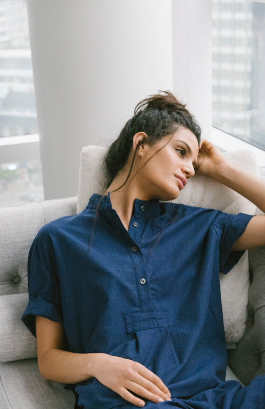 Short Sleeve Cropped Sleep Shirt Midnight Twill