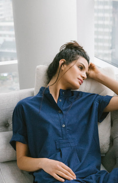 Short Sleeve Cropped Sleep Shirt Midnight Twill