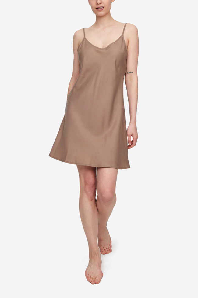 Short Slip Dress Taupe Tencel Twill