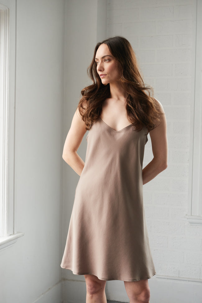 Short Slip Dress Taupe Tencel Twill