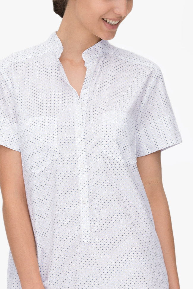 Short Sleeve Sleep Shirt Blue Dot