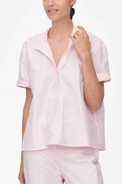 front view tshirt pink oxford stripe cotton by the Sleep Shirt