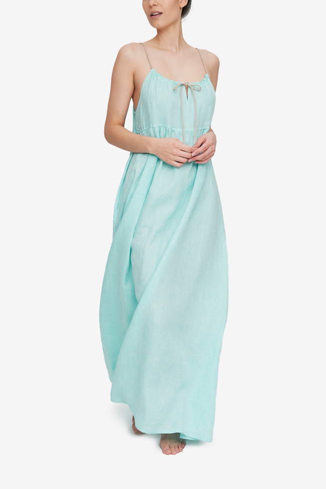 Long Rope Dress Turquoise Linen