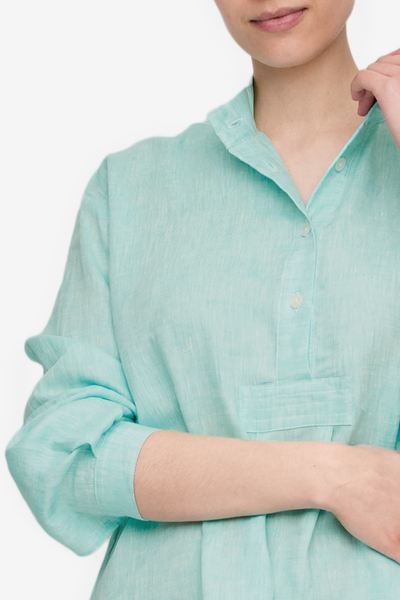 Long Sleep Shirt Turquoise Linen