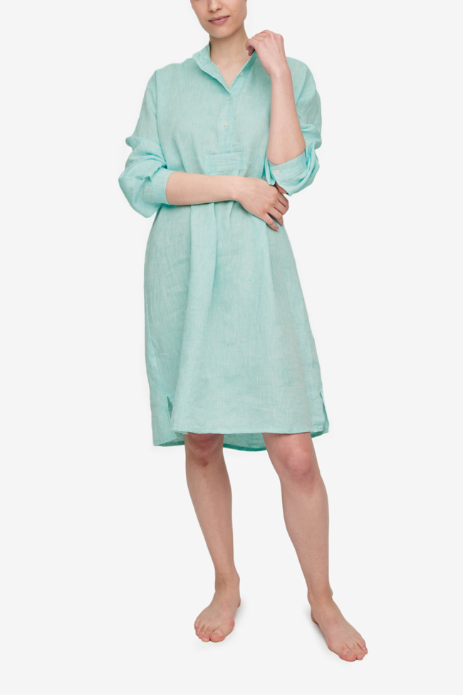 Long Sleep Shirt Turquoise Linen