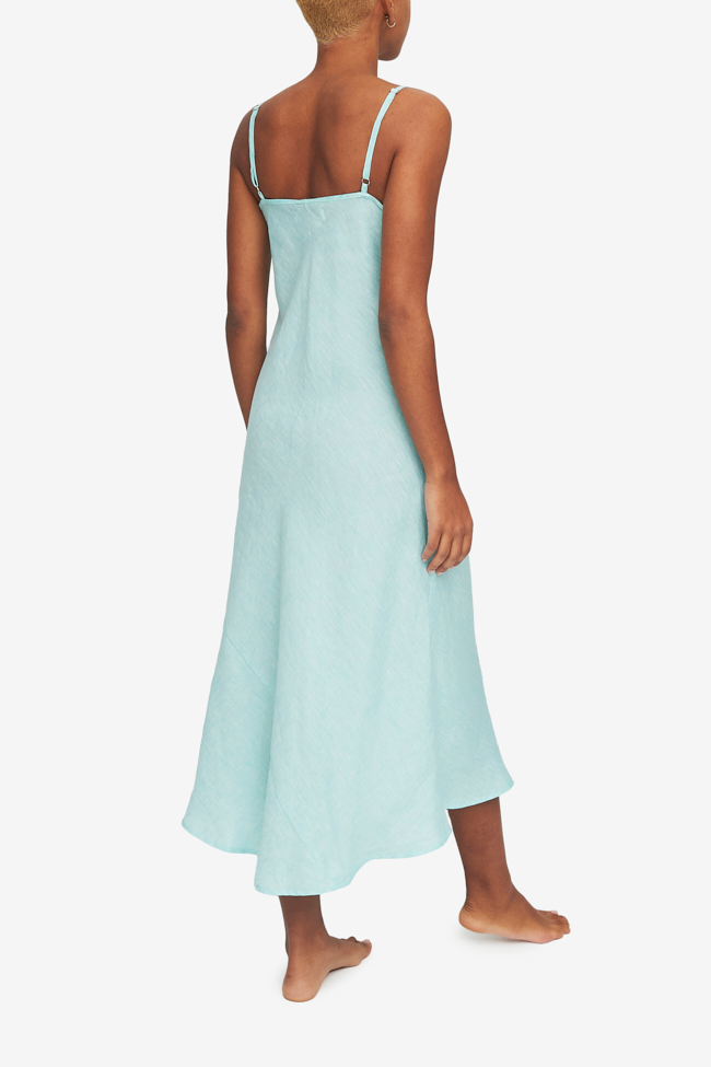 Long Slip Dress Turquoise Linen